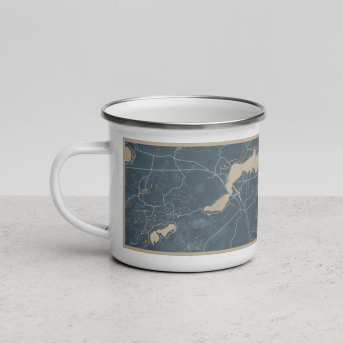 Left View Custom Sayner Wisconsin Map Enamel Mug in Afternoon