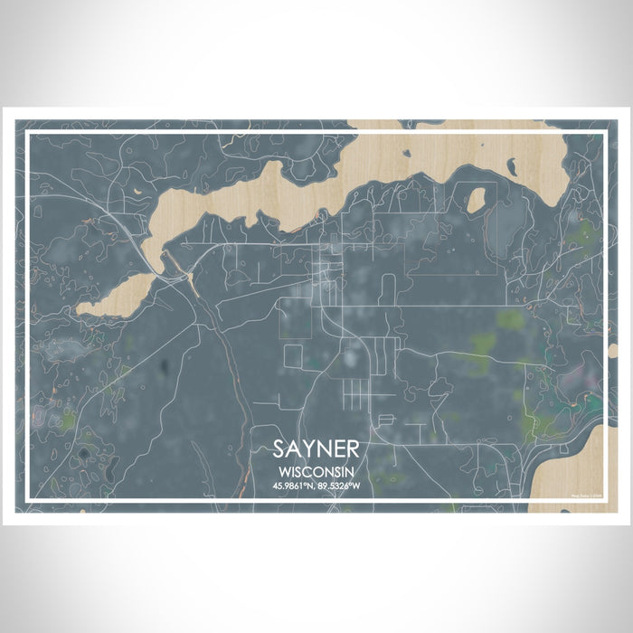 Sayner Wisconsin Map Print Landscape Orientation in Afternoon Style With Shaded Background