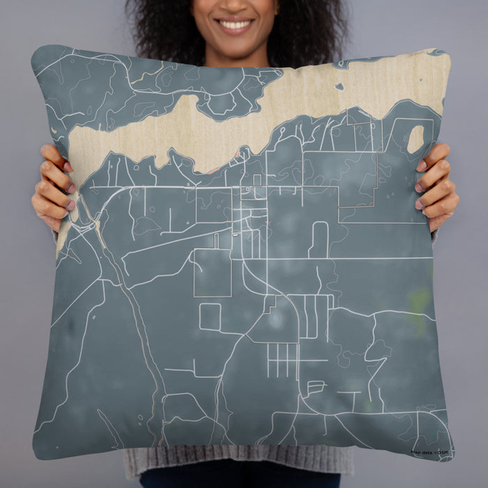 Person holding 22x22 Custom Sayner Wisconsin Map Throw Pillow in Afternoon