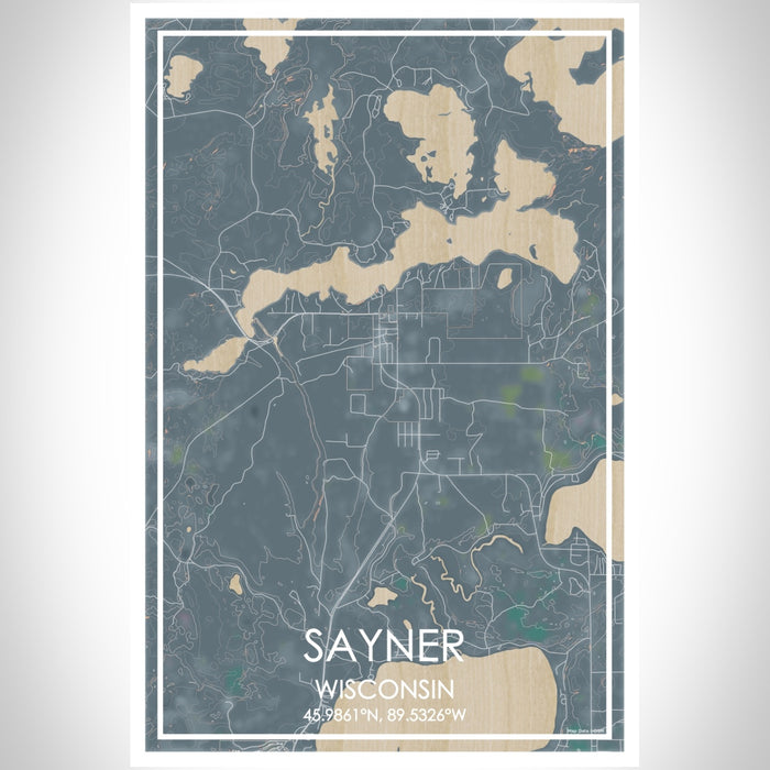 Sayner Wisconsin Map Print Portrait Orientation in Afternoon Style With Shaded Background