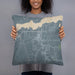 Person holding 18x18 Custom Sayner Wisconsin Map Throw Pillow in Afternoon