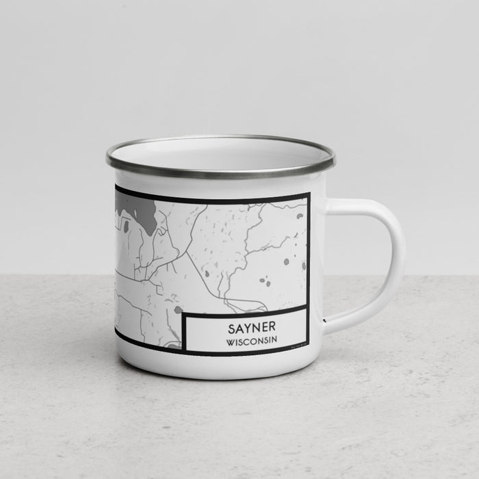 Right View Custom Sayner Wisconsin Map Enamel Mug in Classic