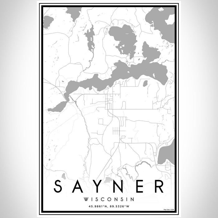 Sayner Wisconsin Map Print Portrait Orientation in Classic Style With Shaded Background