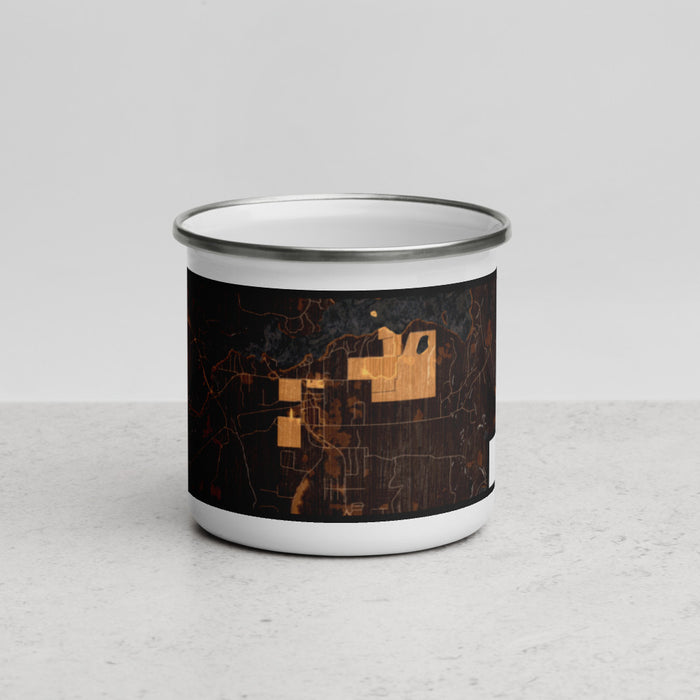 Front View Custom Sayner Wisconsin Map Enamel Mug in Ember