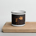 Front View Custom Sayner Wisconsin Map Enamel Mug in Ember on Cutting Board