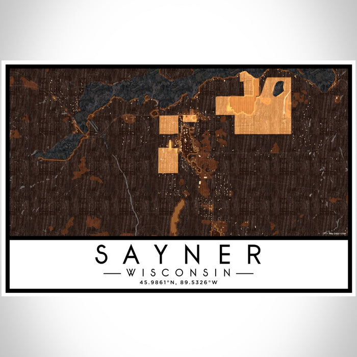 Sayner Wisconsin Map Print Landscape Orientation in Ember Style With Shaded Background