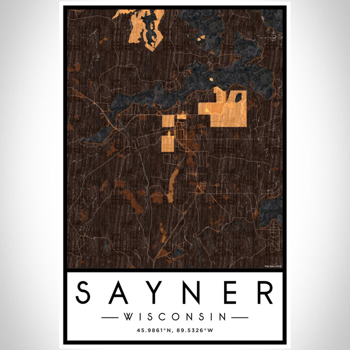 Sayner Wisconsin Map Print Portrait Orientation in Ember Style With Shaded Background