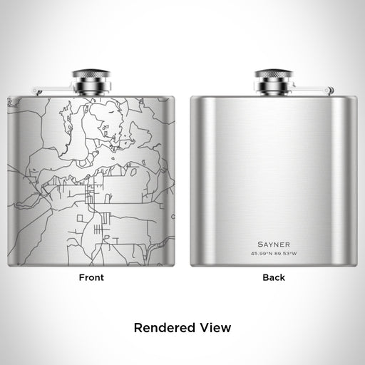 Rendered View of Sayner Wisconsin Map Engraving on 6oz Stainless Steel Flask
