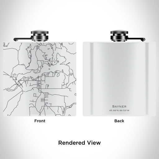 Rendered View of Sayner Wisconsin Map Engraving on 6oz Stainless Steel Flask in White