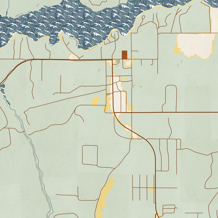 Sayner Wisconsin Map Print in Woodblock Style Zoomed In Close Up Showing Details