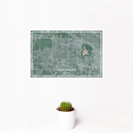 12x18 Schaumburg Illinois Map Print Landscape Orientation in Afternoon Style With Small Cactus Plant in White Planter
