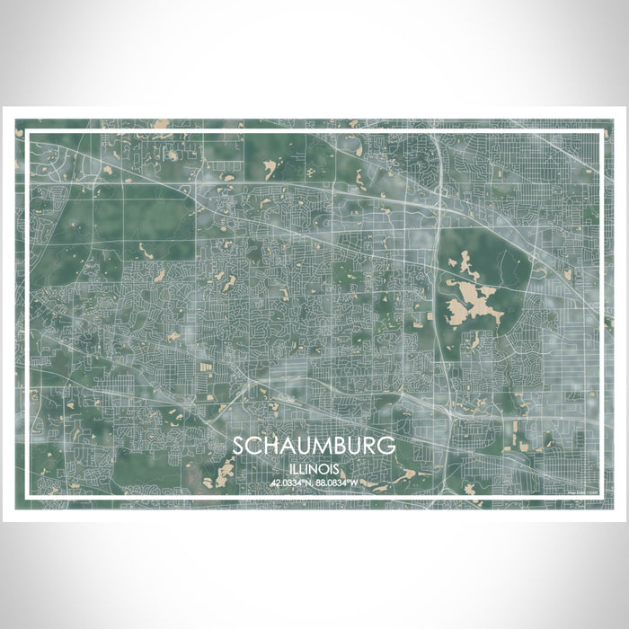 Schaumburg Illinois Map Print Landscape Orientation in Afternoon Style With Shaded Background