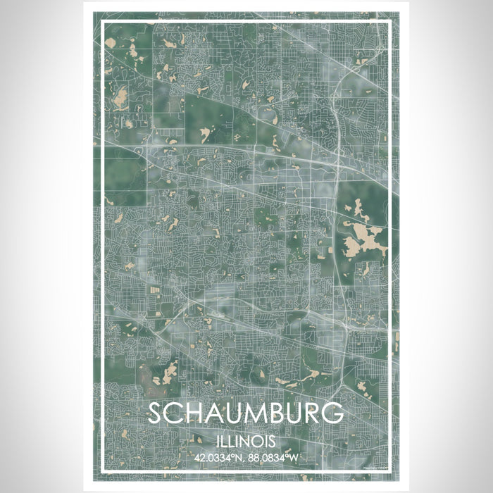Schaumburg Illinois Map Print Portrait Orientation in Afternoon Style With Shaded Background