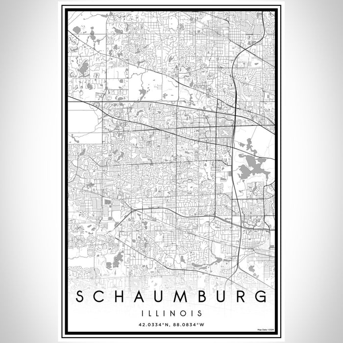 Schaumburg Illinois Map Print Portrait Orientation in Classic Style With Shaded Background