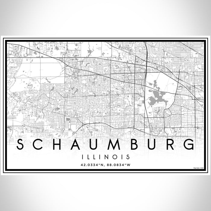 Schaumburg Illinois Map Print Landscape Orientation in Classic Style With Shaded Background