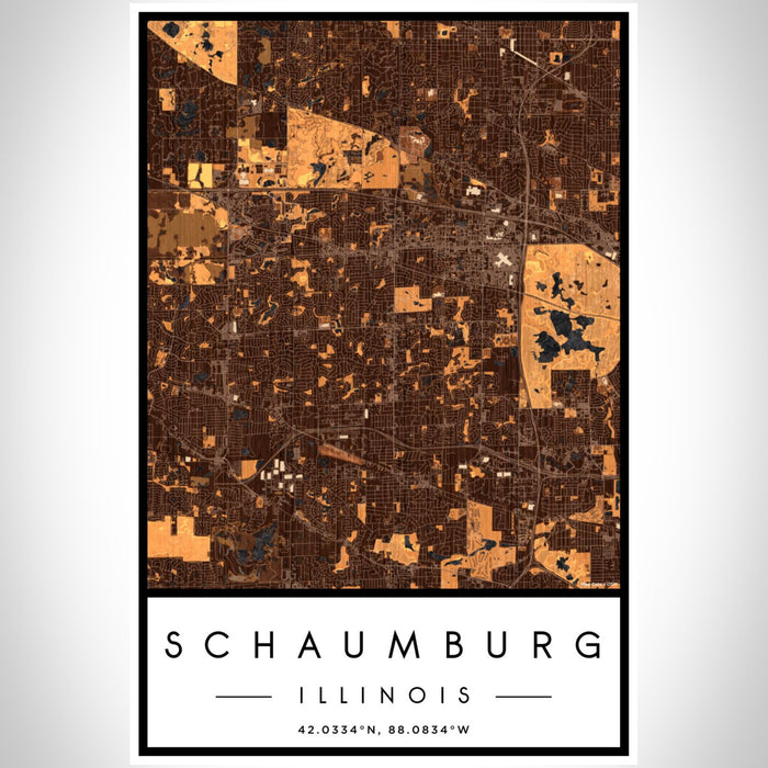 Schaumburg Illinois Map Print Portrait Orientation in Ember Style With Shaded Background
