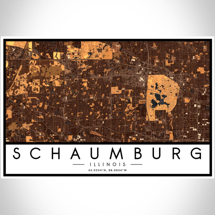 Schaumburg Illinois Map Print Landscape Orientation in Ember Style With Shaded Background