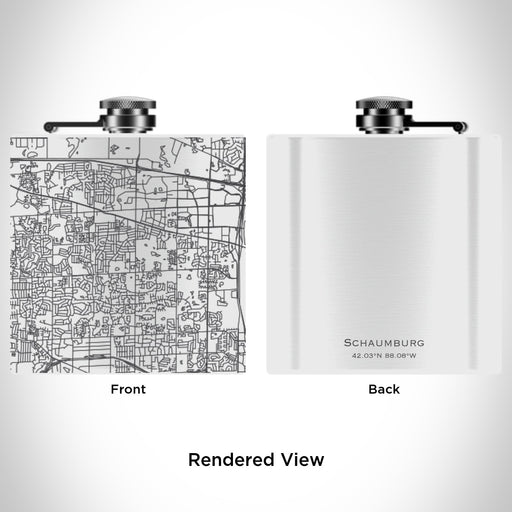 Rendered View of Schaumburg Illinois Map Engraving on 6oz Stainless Steel Flask in White