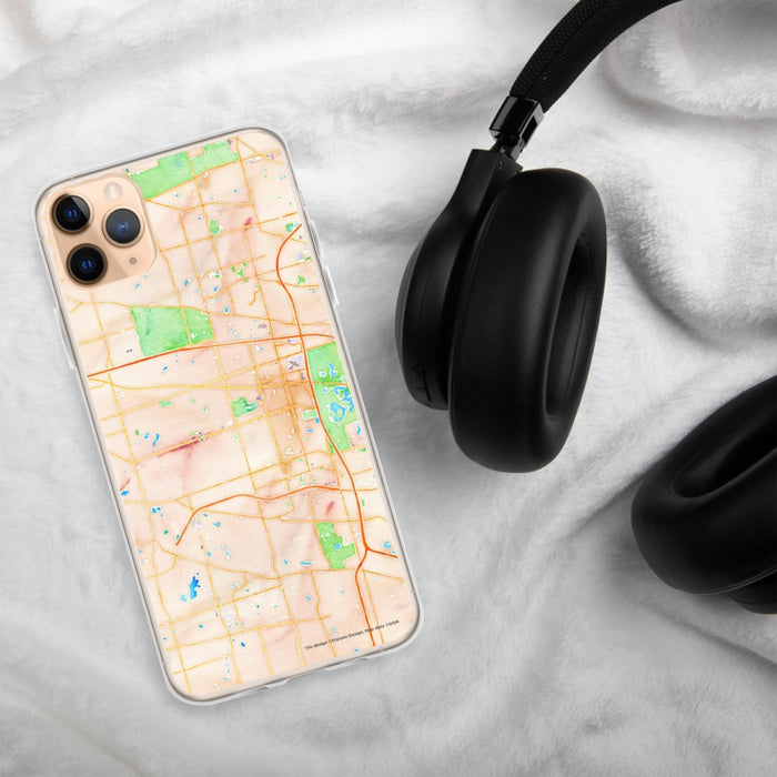 Custom Schaumburg Illinois Map Phone Case in Watercolor on Table with Black Headphones
