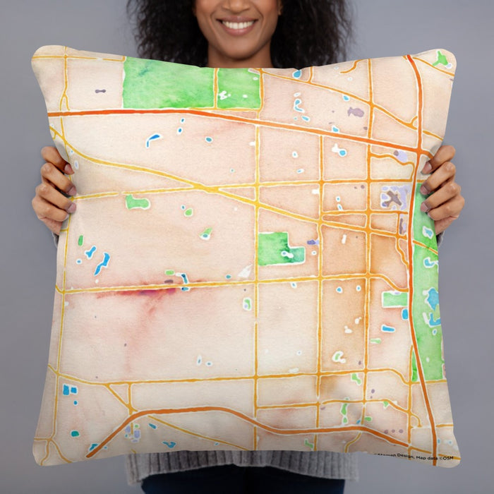 Person holding 22x22 Custom Schaumburg Illinois Map Throw Pillow in Watercolor