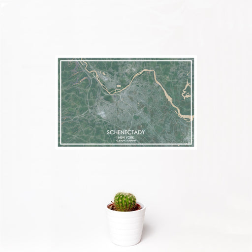 12x18 Schenectady New York Map Print Landscape Orientation in Afternoon Style With Small Cactus Plant in White Planter