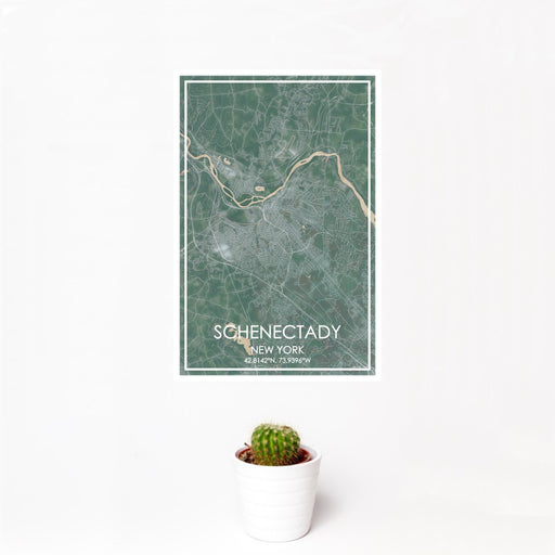 12x18 Schenectady New York Map Print Portrait Orientation in Afternoon Style With Small Cactus Plant in White Planter