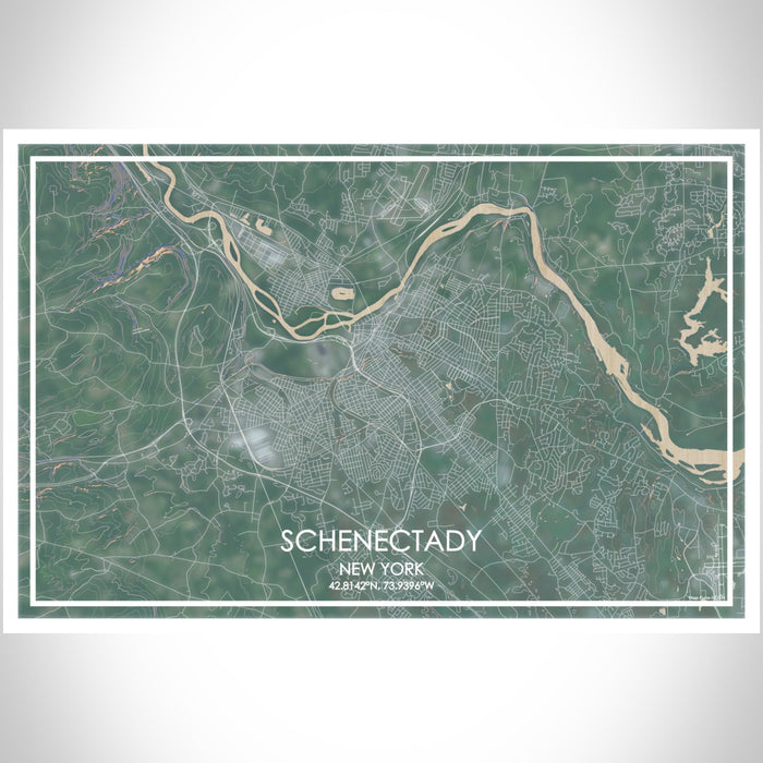 Schenectady New York Map Print Landscape Orientation in Afternoon Style With Shaded Background