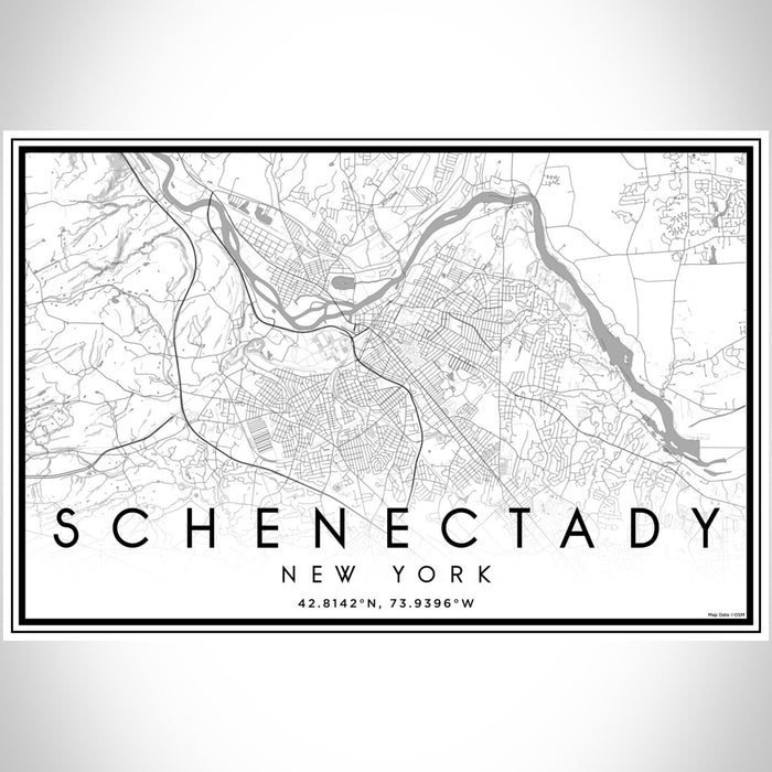 Schenectady New York Map Print Landscape Orientation in Classic Style With Shaded Background