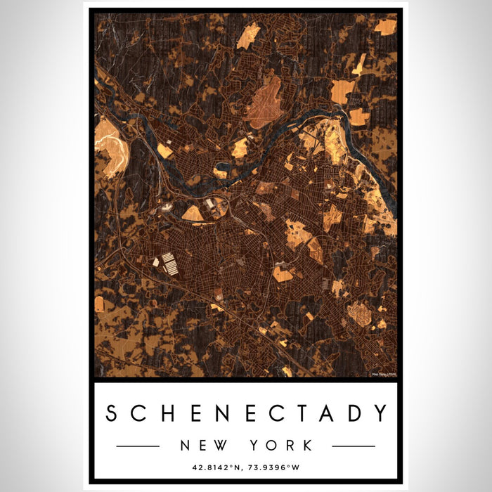 Schenectady New York Map Print Portrait Orientation in Ember Style With Shaded Background