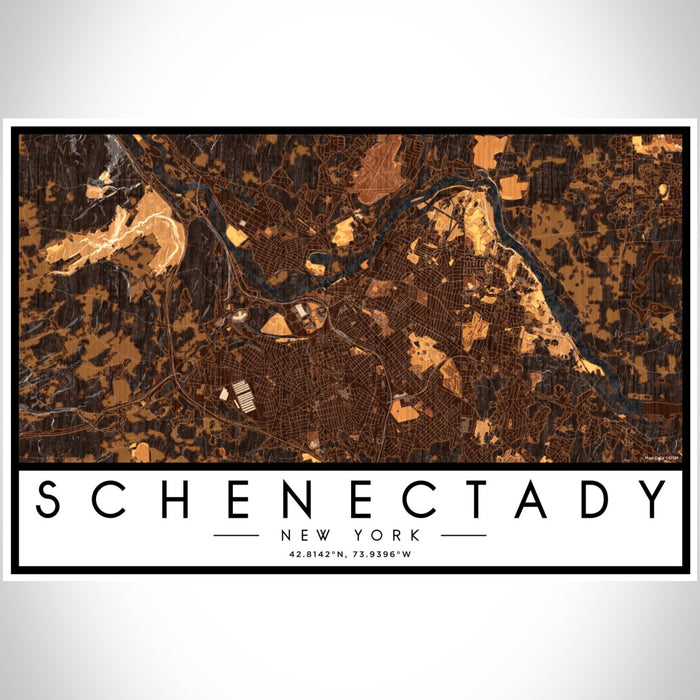 Schenectady New York Map Print Landscape Orientation in Ember Style With Shaded Background
