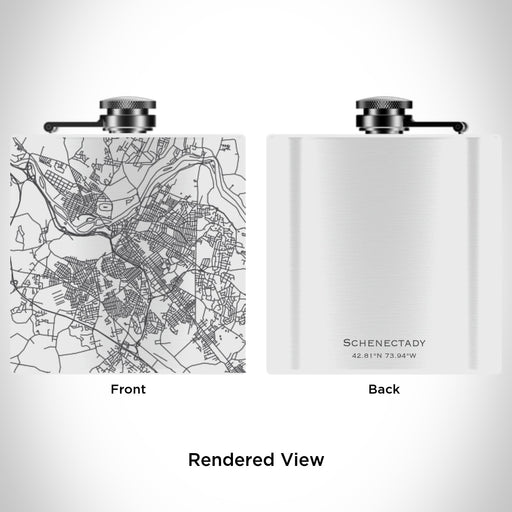 Rendered View of Schenectady New York Map Engraving on 6oz Stainless Steel Flask in White