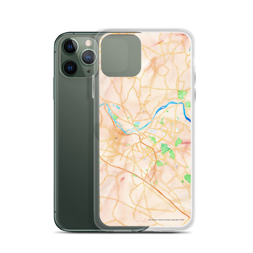 Custom Schenectady New York Map Phone Case in Watercolor on Table with Laptop and Plant