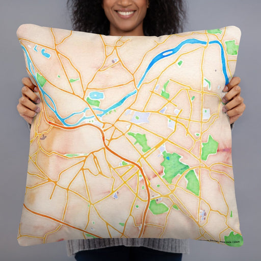 Person holding 22x22 Custom Schenectady New York Map Throw Pillow in Watercolor