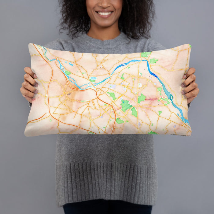 Person holding 20x12 Custom Schenectady New York Map Throw Pillow in Watercolor