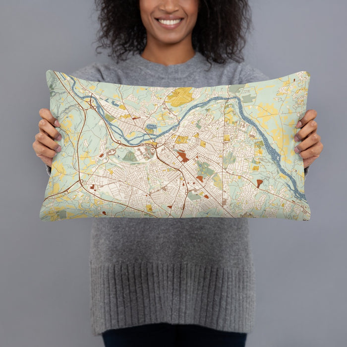 Person holding 20x12 Custom Schenectady New York Map Throw Pillow in Woodblock