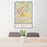 24x36 Schertz Texas Map Print Portrait Orientation in Woodblock Style Behind 2 Chairs Table and Potted Plant