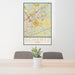 24x36 Schertz Texas Map Print Portrait Orientation in Woodblock Style Behind 2 Chairs Table and Potted Plant