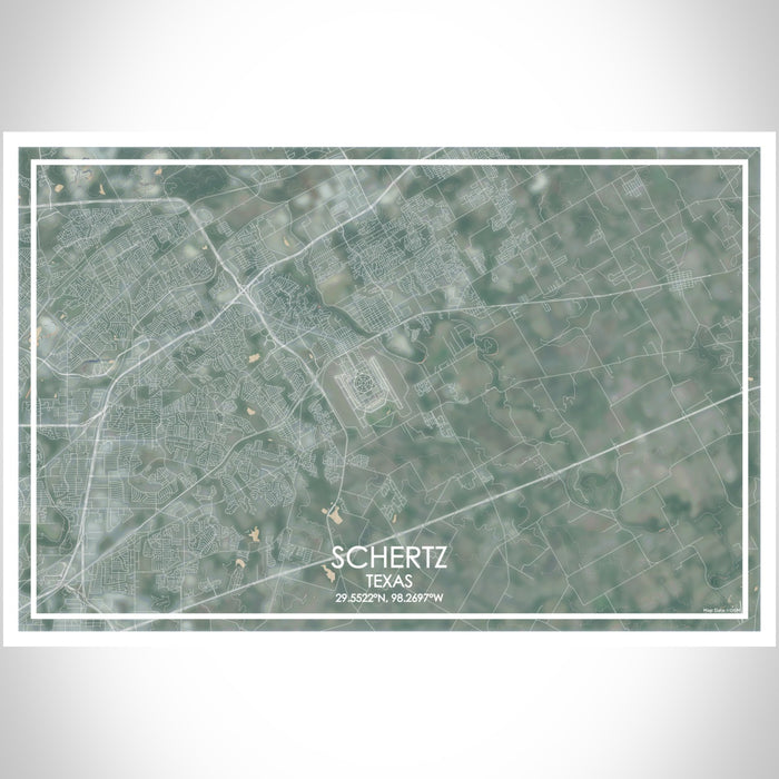 Schertz Texas Map Print Landscape Orientation in Afternoon Style With Shaded Background