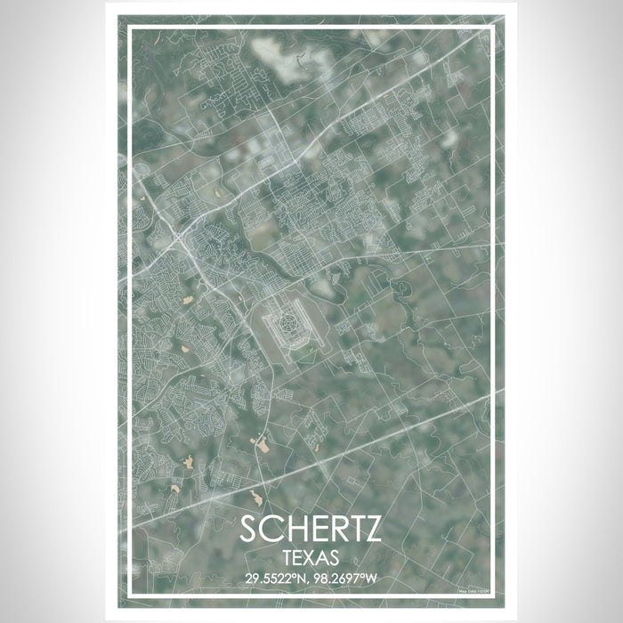 Schertz Texas Map Print Portrait Orientation in Afternoon Style With Shaded Background
