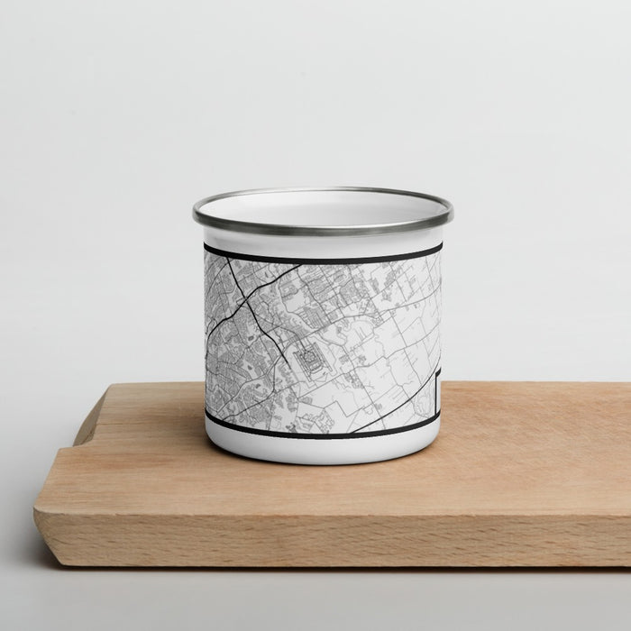 Front View Custom Schertz Texas Map Enamel Mug in Classic on Cutting Board
