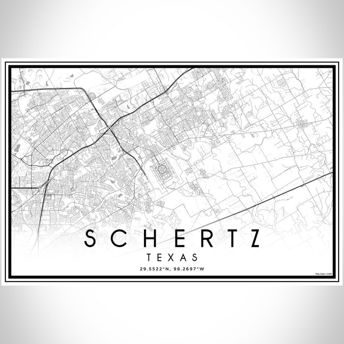 Schertz Texas Map Print Landscape Orientation in Classic Style With Shaded Background