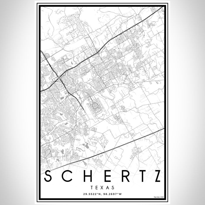 Schertz Texas Map Print Portrait Orientation in Classic Style With Shaded Background