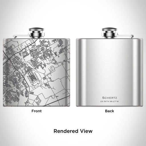Rendered View of Schertz Texas Map Engraving on 6oz Stainless Steel Flask
