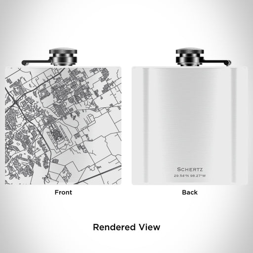 Rendered View of Schertz Texas Map Engraving on 6oz Stainless Steel Flask in White