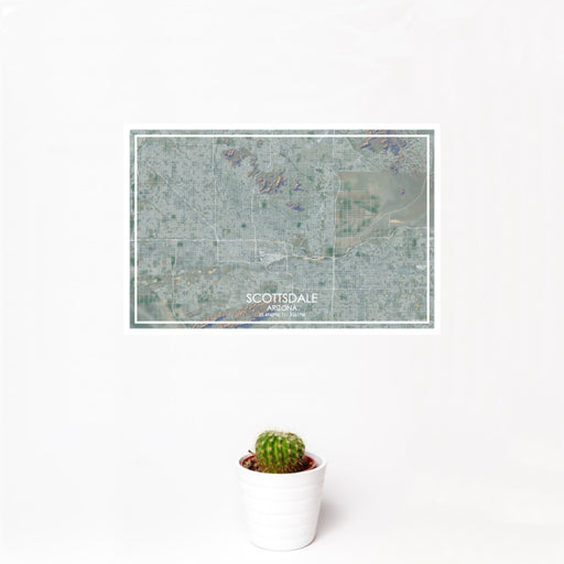 12x18 Scottsdale Arizona Map Print Landscape Orientation in Afternoon Style With Small Cactus Plant in White Planter