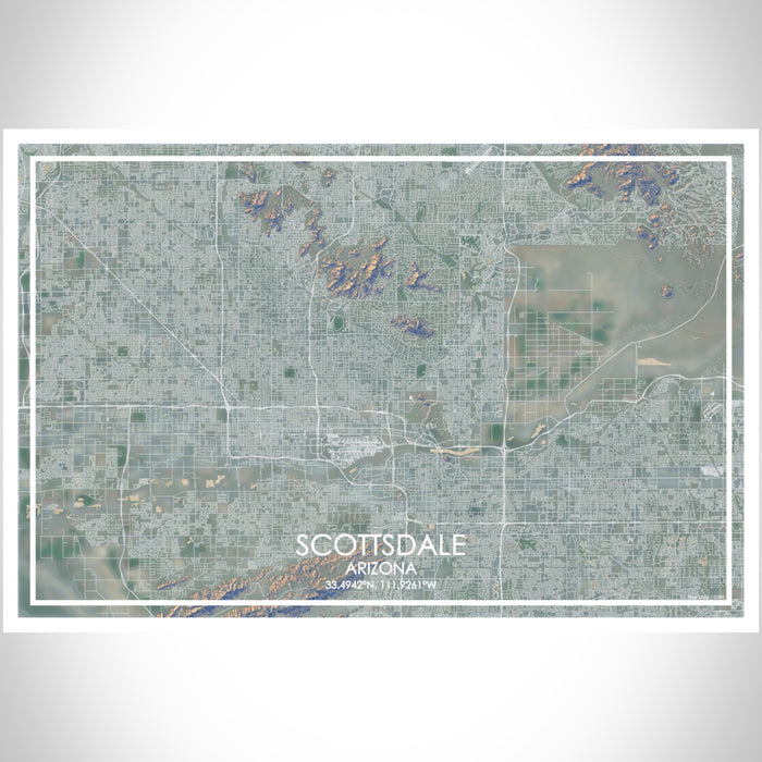 Scottsdale Arizona Map Print Landscape Orientation in Afternoon Style With Shaded Background