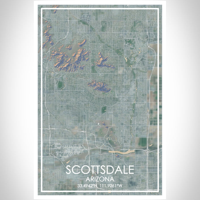 Scottsdale Arizona Map Print Portrait Orientation in Afternoon Style With Shaded Background