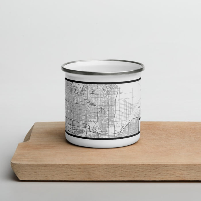 Front View Custom Scottsdale Arizona Map Enamel Mug in Classic on Cutting Board