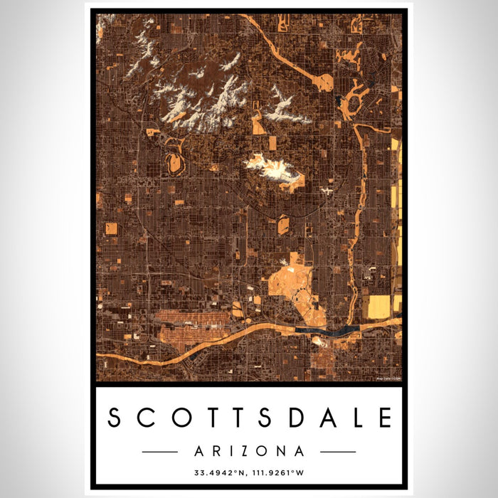 Scottsdale Arizona Map Print Portrait Orientation in Ember Style With Shaded Background