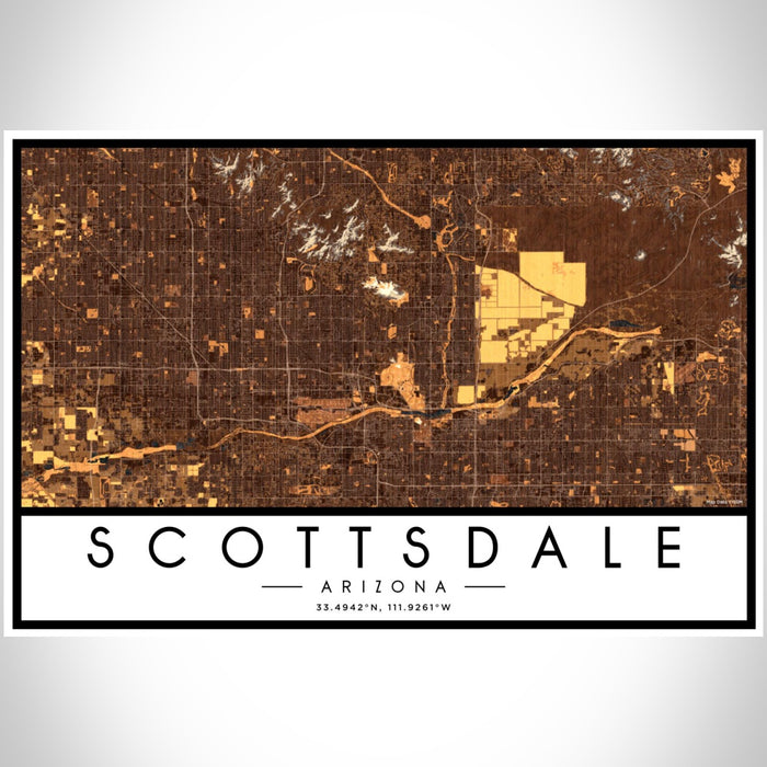 Scottsdale Arizona Map Print Landscape Orientation in Ember Style With Shaded Background